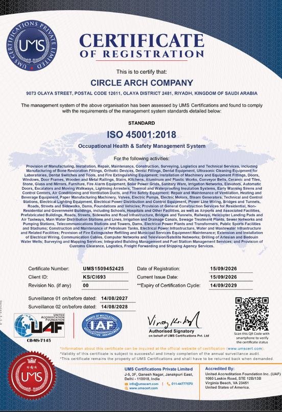 ISO 45001:2018 certificate